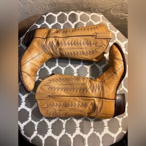 Tony Lama Men’s Tan Brown Leather Full Quill Ostrich Cowboy Boots sz 8 western